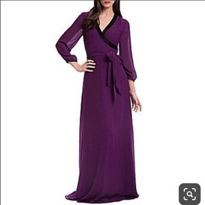 Badgley Mischka purple beaded trim maxi dress